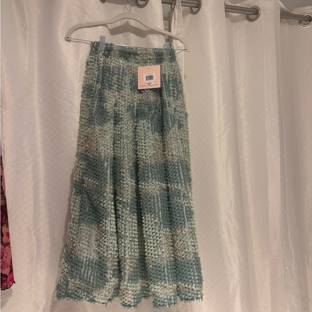 Buru Polka dot textured metallaic Blue and Cream Skirt
